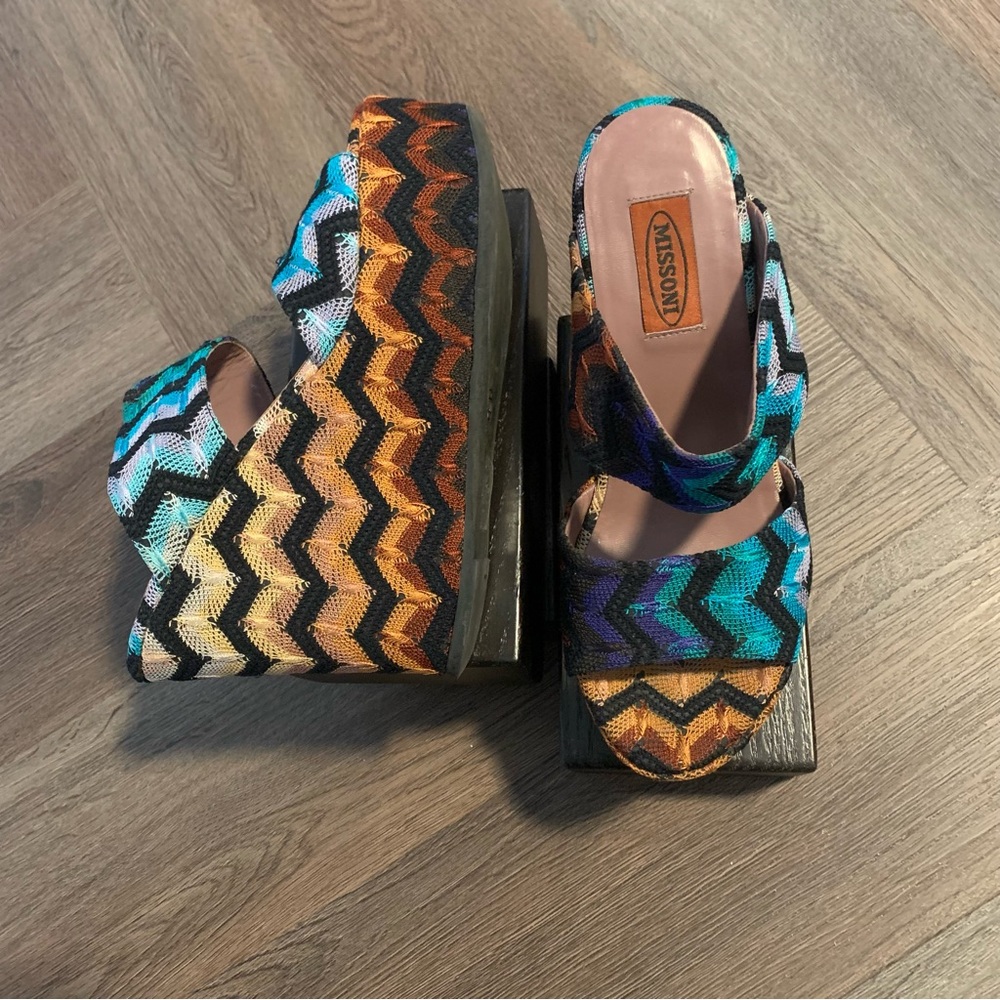 37.5 | Missoni Classic Zigzag Fabric Wedges | Jewel Tones Slides - Picture 8 of 10